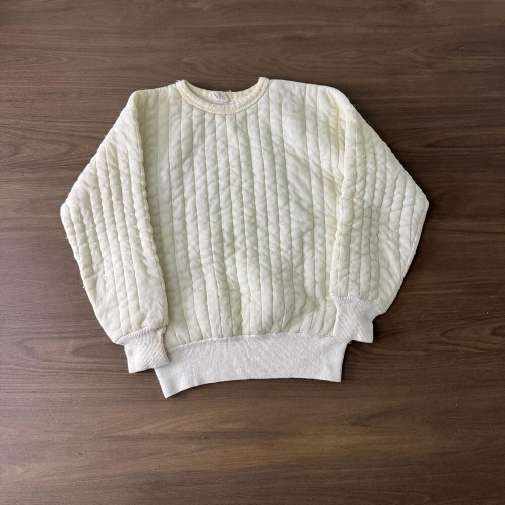 Vintage 70s Quilted Thermal Crewneck Sweater Hollofi 808 Size XL